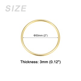 [METALLIXITY] Metal O Ring Buckle (2 inch (50 mm) Inner Diameter 0.1 inch (3 mm) Thick) 2 Pcs Welded Zinc Alloy Round Ring - Craft DIY Bag for Wallet, Gold Tone