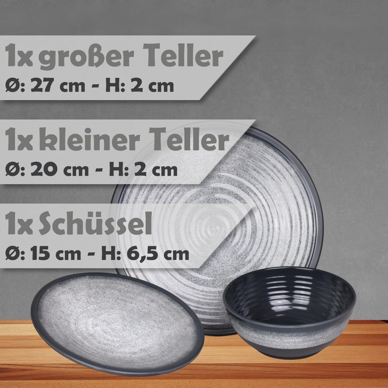 Camping Crockery Set 1 Person 3-Piece Melamine Picnic Crockery Set