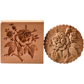 Carved Wooden Gingerbread Cookie Mold,3D Wooden Baking Mold Cookie Biscuit Press Stamp Molds, Cookie Cutter Set with Provance Rose Cookie Stamp ， DIY Biscuit Chocolate Stamp Mould (Provance Rose)