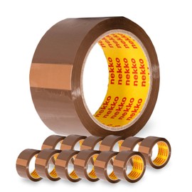 nekko 12 Rolls of Parcel Tape Brown Strong Adhesion, No Tearing, Quiet Unrolling – Packing Tape Packaging Tape – 50 mm x 66 m Tape