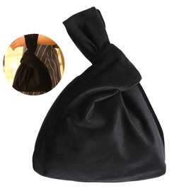 FRCOLOR Vintage Shopping Bag Handbag Retro Storage Bag Knot Bag Japanese Style Portable Flannel Wrist Bag Cosmetic Velvet Bag, black