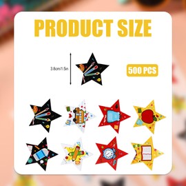 500pcs Colorful Star Stickers, 1.5in Self-Adhesive Colorful Star Stickers Roll Happy Back to School Labels Decorations for Kids Students Rewards Cards Envelopes Invitations Scrapbooks
