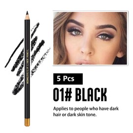 FeiCuiYun 5Pcs Wooden Hard-Core Eyebrow Pencils for Women, Black Eyebrow and Eyeliner Pencil, Long Lasting Waterproof and Sweat-Proof, Beginner Makeup Brow Pencil, Create a Natural Eye Brow Makeup