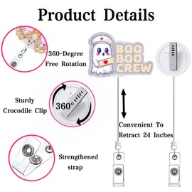 Nurse Funny Badge Reel Retractable Boo Boo Crew ICU ER EMS EMT Nursing Badge Holder CNA RN LPN Doctor Office Student Pediatric Badge Clip Medical Silver Fun ID Card Nurse Accessories for Work