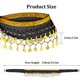 Prasacco Belly Dance Hip Scarf Belly Dance Skirt with Sequins and Coins Dancer Outfit Costume for Women(Black)
