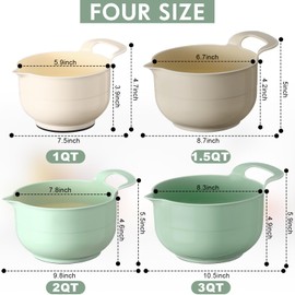 Potchen 8 Pack Plastic Mixing Bowls Set with Handles Plastic Mixing Bowls with Pour Spout Nesting Container for Kitchen Dishwasher Safe