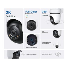 Tapo 2K Security Outdoor Camera, Pan/Tilt Wi-Fi, IP66 Weatherproof, AI Detection, 360° Visual Coverage, Starlight Colour Night Vision C510W(Renewed)