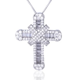 Halukakah Men's Moissanite Cross Pendant Necklace, 2.0 ct Total Diamonds from Laboratory, Plated with Platinum White Gold 925 Sterling Silver, 45 cm Box Chain, Luxury Jewellery for Husband, Father,