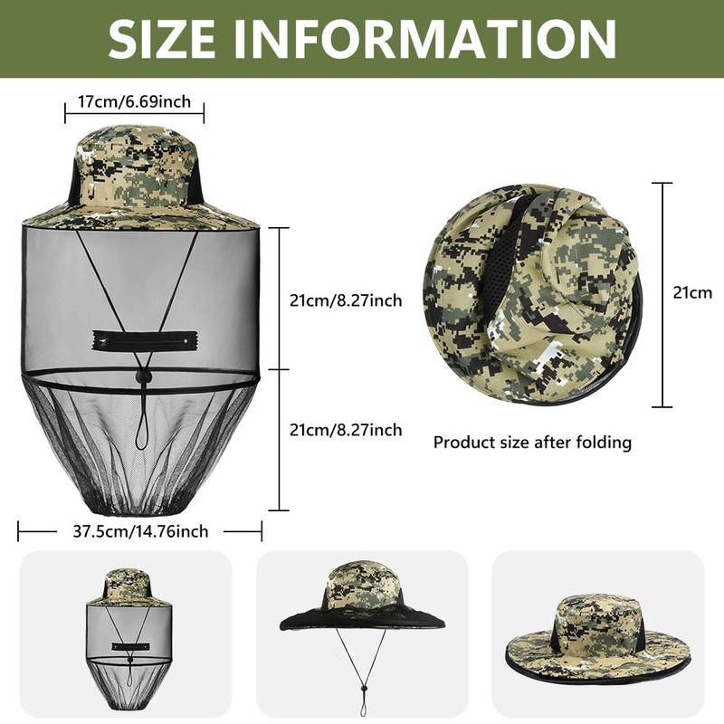 AOGOE Mosquito Head Net Hat, Mosquito Hat with Removable Netting,