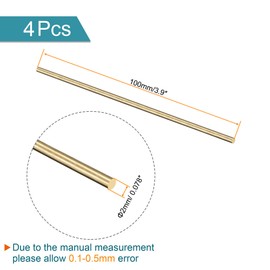 TOP-VIGOR 4pcs 2mm x 100mm Solid Round Brass Rod, Metal Solid Round Shaft Rods Lathe Bar Stock for DIY Car Helicopter Airplane Mode
