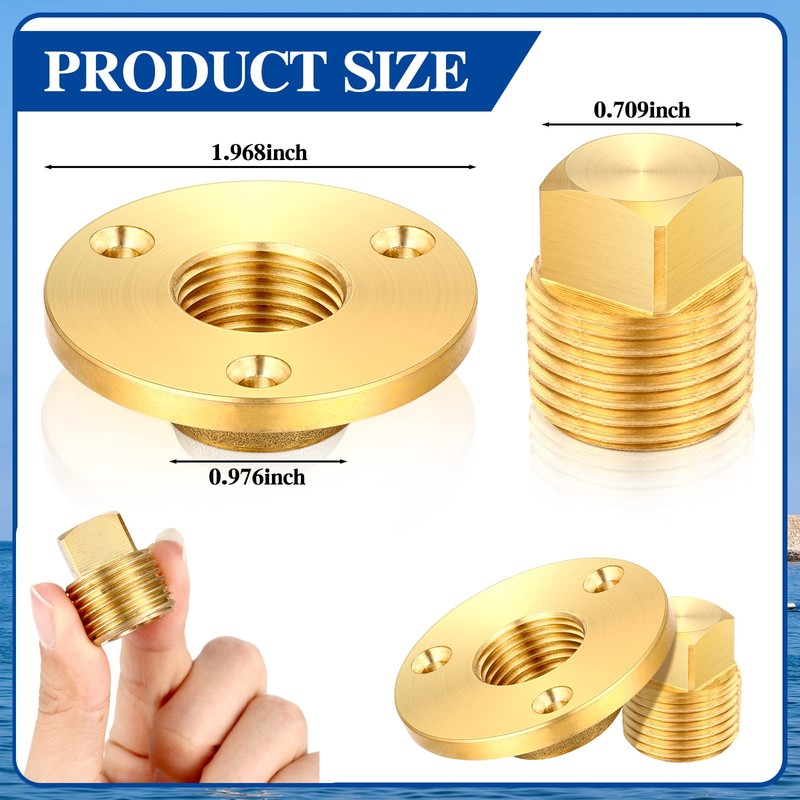 Lounsweer 4 Pieces Brass Boat Drain Plug Kit 1/2 Inch