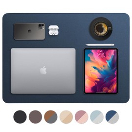 Vine Creations Leather Desk Mat 24" x 17", Desk Protector, PU Leather Desk Pad, Small Desk Pad Mat, Desk Blotter, Desk Pads on Top of Desks, Small Desk Mat, for Home or Office (Dark Blue)