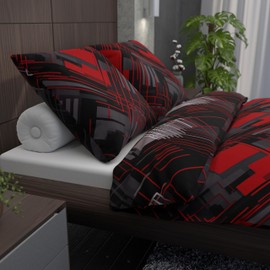 LARAWELL Bed Linen 135 x 200 cm Cotton All-Year Bedding Sets Red Grey Abstract Geometric Premium