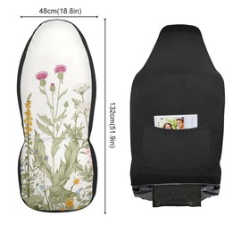 YINGQIGUAN 2 PCS Vintage Wildflower Car Seat Covers Retro Botanical Floral Flower Plant Herbs Sage Green Leaves Vehicle Seat Protector Cushion Cover Universal Car Accessories for SUV Truck Sedan