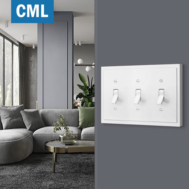 CML 3-Gang Modern Framed Toggle Light Switch Wall Plate, Decorative