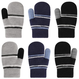 QKURT 3 Pairs of Thickened Knitted Mittens for Toddlers, Winter Baby Gloves, Thick Fleece Inner Knit, Full Finger Outdoor Gloves for Most Boys and Girls, multicoloured