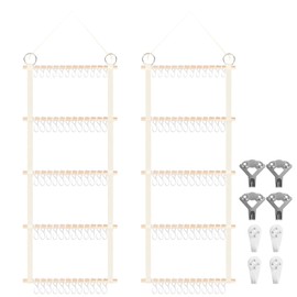 Munzong Headband Holder 52x17 inch, 2 Pack Bow Organizers for Baby Girls, Large Nursery Wall Hanging Back Door Bow Holder Shelf w/ 60 Hooks, 5 Tier Hair Accessories Organizer Storage for Toddler Kids