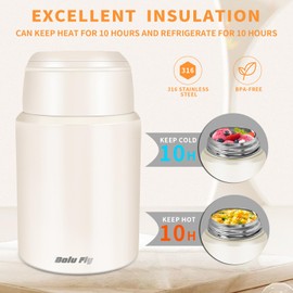 Bolu Fly 2 Pack Insulated Thermos Food Jar Stainless Steel Soup Containers for Hot &Cold Food Thermal Lunch Containers with Carry Bag and Folding Spoon（18.5oz，27 oz）(Ivory)
