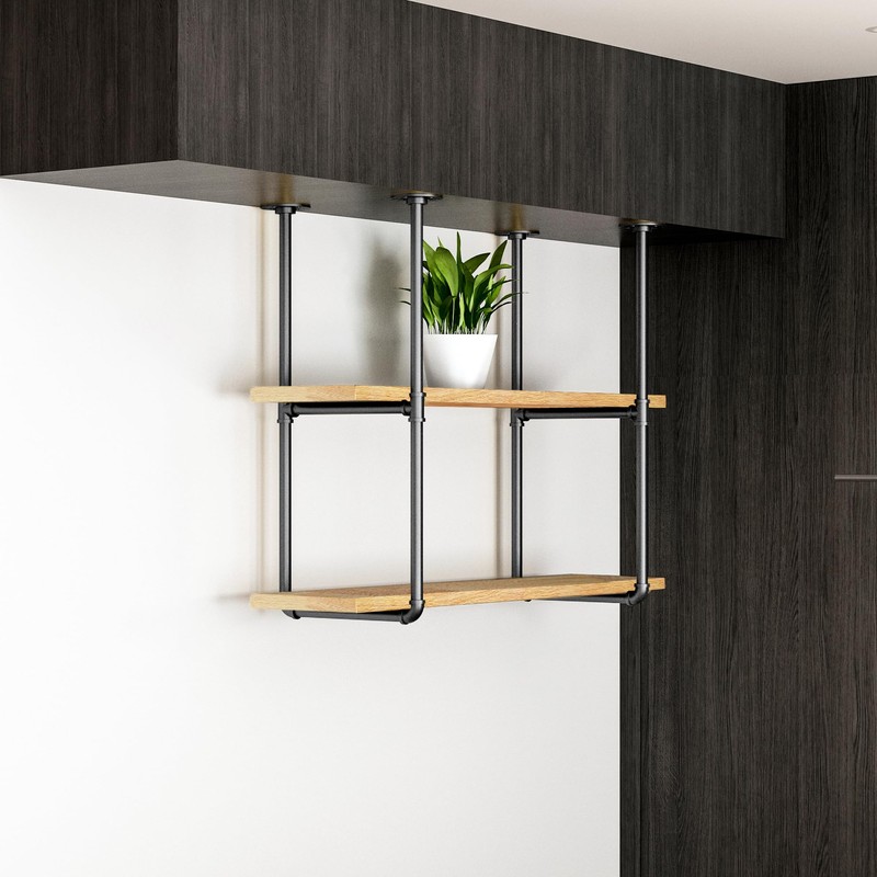 DIYHD 2 Tier Ceiling Mount Black Shelf Bracket,U Shape Pumbing