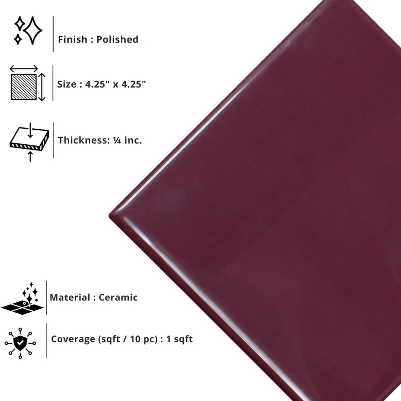 4 in Ceramic Tile Gloss 4 1/4" Box of 10