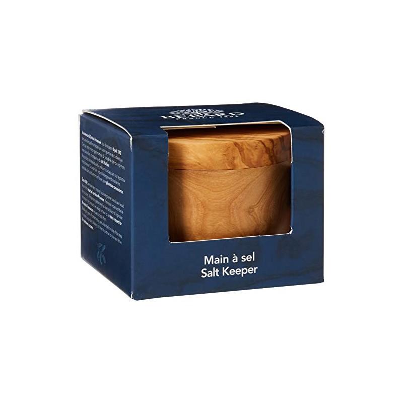 Berard Olive Wood Salt Container, Diameter 11 cm, with Gift