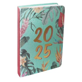 Widdle Gifts 2025 Diary A5 Day a Page Organiser with Tropical Satin Cover design (Green/Leaves 0969)