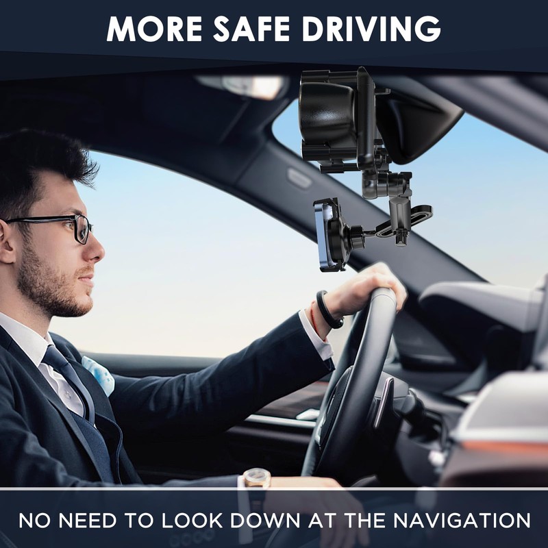 IPOW Large Rearview Mirror Phone Holder for Car 360°Rotatable and