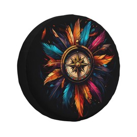 Compass Colorful Native American Feather Spare Tire Cover Wheel Protectors for Rv Camper Travel Trailer SUV Truck 16 Inch