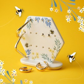 CGB Giftware | The Beekeeper Ceramic Earring Holder In Gift Box | Bee Design | Earring Holder | Cermaic Jewellery Holder | TableTop | Dressing Table | GB07515