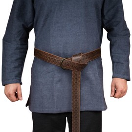 HiiFeuer Medieval Embossed PU Leather O Ring Belt, Retro Renaissance Knight Belt (Brown D)