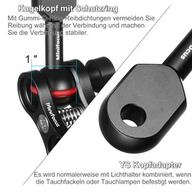 2.5cm Ball to YS Head Clip Arm, 2 Pieces Minifocus YS Head Adapter Arm for Underwater Lighting Systems