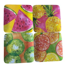 Sunglow Style Tropical Fruits MELAMINE Dinner Plates 4pc