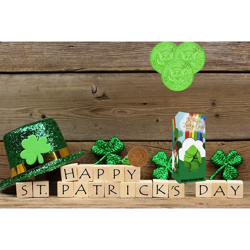 St. Patrick's Day Chocolate Coins Leprechaun Lucky Green Coins, Belgian