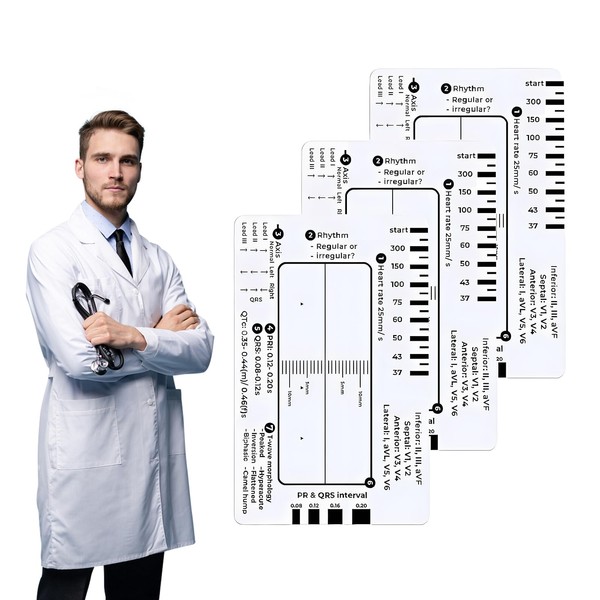 3PCS ECG 7 Step Ruler, Transparent ECG Card Pocketcard ECG