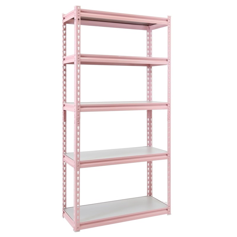 King's Rack 5-Tier Metal Boltless Storage Shelving in Pink/Wooden