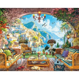 Ceaco - EZ2Hold - Dominic Davison - Mediterranean Terrace View - 1000 Piece Jigsaw Puzzle for Adults - Challenging Puzzle Perfect for Game Nights - Finished Size is 30 x 24