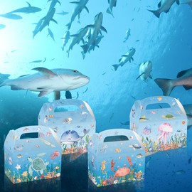 12Pcs Ocean Party Favor Treat Boxes, Sea Whale Gift Candy Handheld Paper Box, Cute and Vibrant Marine Creature Themed Handle Gift Box for Gift Wrapping & Festive Occasions
