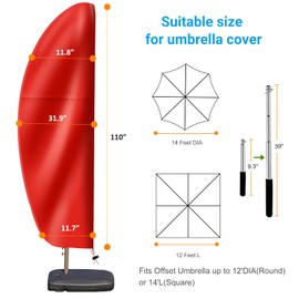 OKPOW Patio Umbrella Cover for 9ft to 14ft Outdoor Umbrellas - Waterproof Cantilever Offset Umbrella Cover Windproof - 420D Oxford Fabric Anti UV Large Hanging Parasol Covers with Rod
