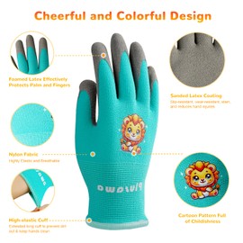 Plusawa 3 Pairs Kids Gardening Gloves Non-Slip,Breathable & Flexible Protective Glove with Palm Latex Coating for Girls and Boys (L)