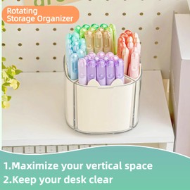 Zdesign Rotating Desk Accessories, Pen Holder for Desk with 9 Slots, Office Decor Desk Organizer, Pencil Holder, Office Accessories, College Dorm Essentials for Girls Guys-Beige