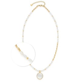 Jewels by Leonardo Welda Necklace, Short Chain Made of Gold-Coloured Stainless Steel, Shell Pearls in Olive Shape, Round Pendant with Sun Motif, 45-50 cm Length, Jewellery Gift for Women, 024686, 45