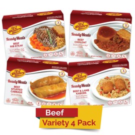 KJ Poultry Kosher Ready Meals - Beef Variety (4 Pack) Prepared Entree Fully Cooked, Shelf Stable Microwave Dinner Travel, Military, Camping, Emergency Survival Protein Food Supply Kit