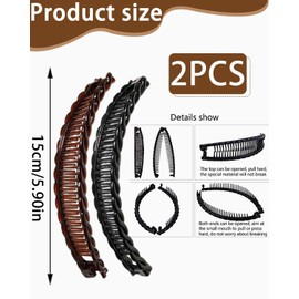 BPTRKOM 2er Set Banana Clip Haarklammern für Damen - Unsichtbare Haarklammer für langes Haar mit Extra-Halt - Haarschmuck-Spangen in Schwarz Braun - Hautfreundlicher Kunststoff für Alltag & Abendlook
