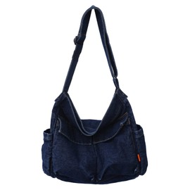 Nanwansu Denim Shoulder Bag Casual Style Canvas Bag Retro Travel Shopper Crossbody Handbag Hobo Tote Bag for Women Dark Blue
