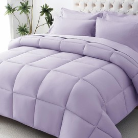 JOLLYVOGUE California King Comforter Set, Ultra-Soft Bed in a Bag Cal King, 7-Piece Bedding Sets, Goose Down Alternative, Oeko-TEX Certified, Sheets & Pillowcases, Lavender