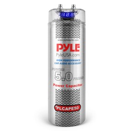 Pyle 5.0 Farad Digital Power Capacitor - High-Performance Car Audio Accessory with Blue Digital Display, Voltage Readout, Over Voltage Protection, Mounting Hardware, DC 12-24V - PLCAPE50