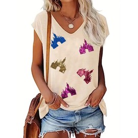 Sequin Magic Kingdom Tank Tops Castle Shirts for Women Colorful Castle Tank Tees Funny Vacation Trip Casual Vests (Medium,Apricot1)