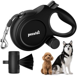 pecute Retractable Dog Leash with Poo Bag Holder, 2025 New 8m Dog Lead with 360° Tangle-Free Extended, One-Handed Brake, Pause, Lock, Black