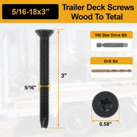 5/16-18 x 3" Flat Head Thread Cutting Self Drilling Deck Screws, Type 7, Star Drive T-30, Steel Floorboard Thread Cutting Screws for Wood & Metal-100 Pack