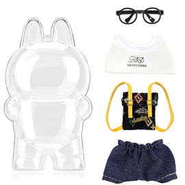 17cm Blind Figure Protective Case and Doll Clothes Set,Plastic Clear Display Case with Keychain,Come with 17cm Doll Outfits,Great for Display and Dress-Up,No Doll Included (Bag Set)